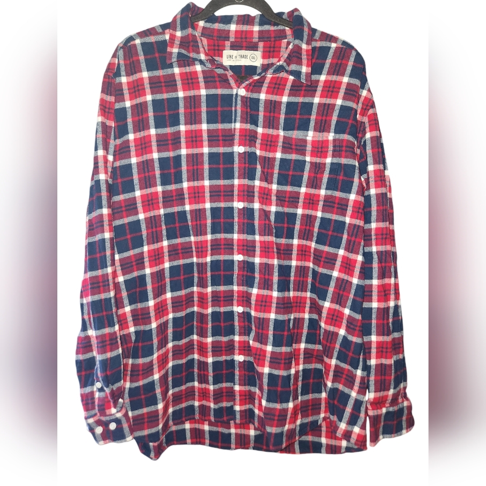 LINE OF TRADE Red Blue Plaid Flannel Long Sleeve Button Up Shirt XXL‎